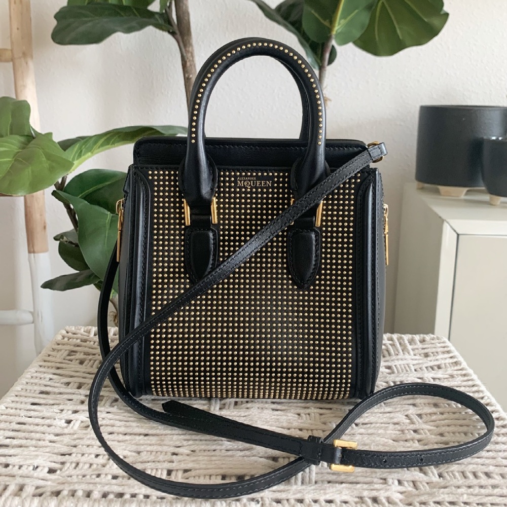 Alexander McQueen Leather Mini Heroine Black Gold Studded Tote - Picture 6 of 16